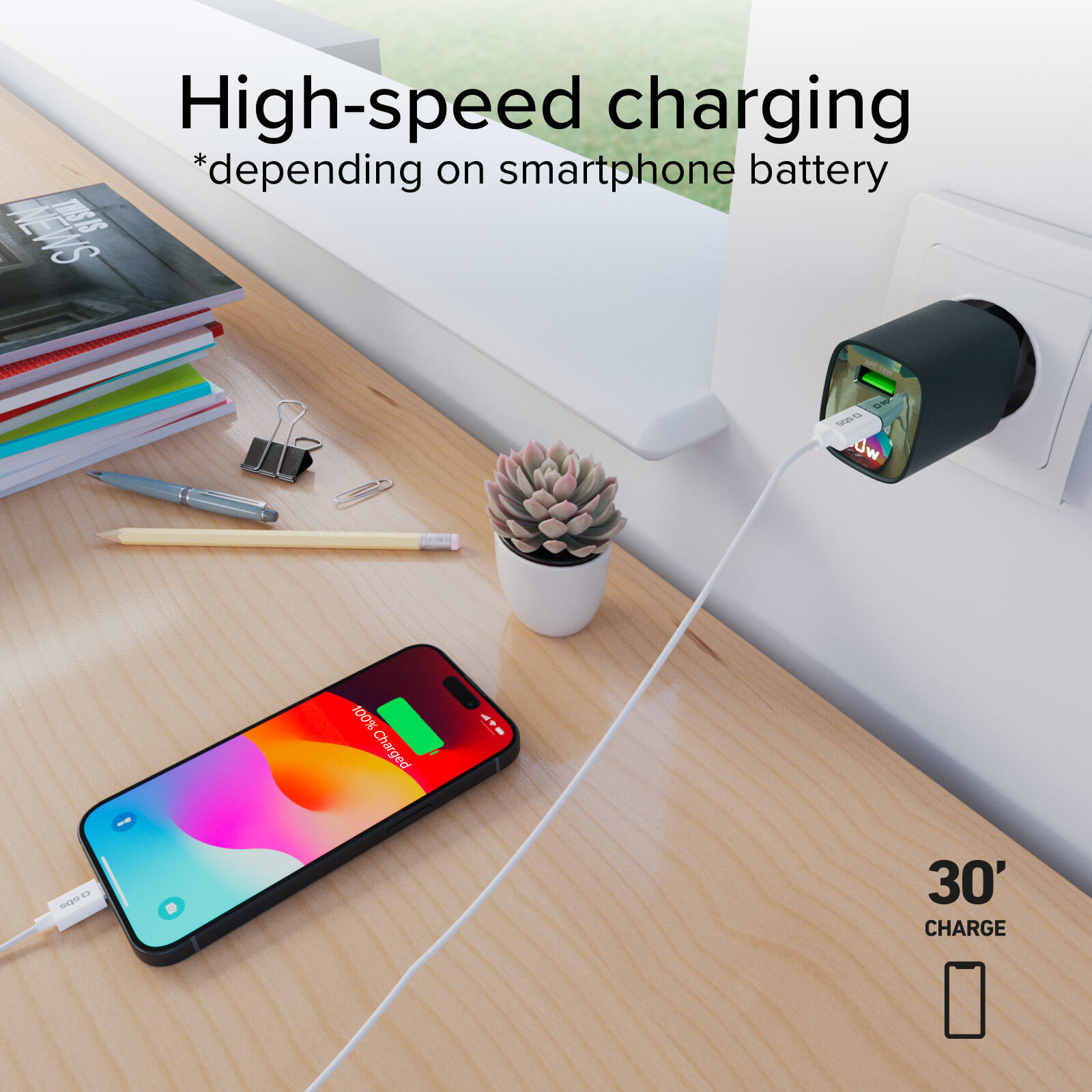 Chargeur mural LCD USB‑C 30W + USB‑A 18W 7/7