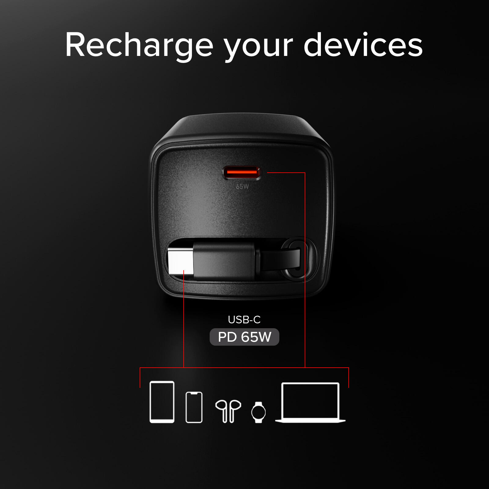 Caricatore USB-C 65 W con cavo retrattile GaN 4/7