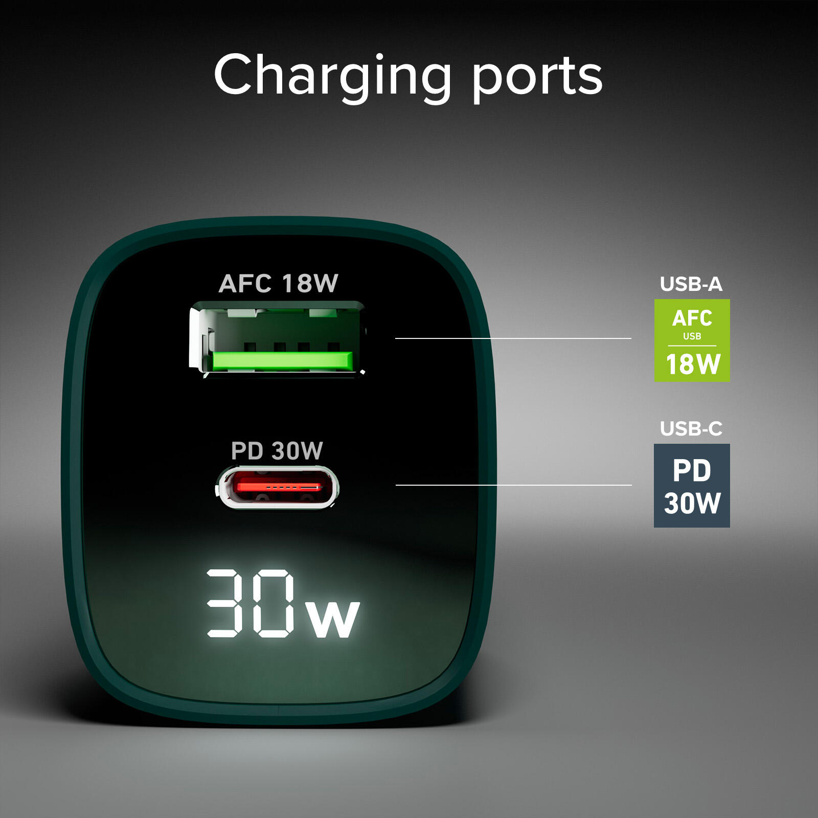 Chargeur mural LCD USB‑C 30W + USB‑A 18W 4/7