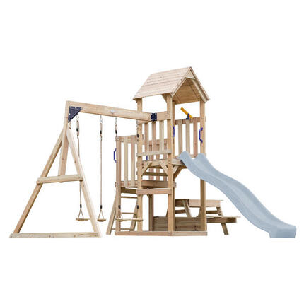 Mette Speeltoestel met dubbele Schommel van FSC-Hout, Glijbaan Blauw