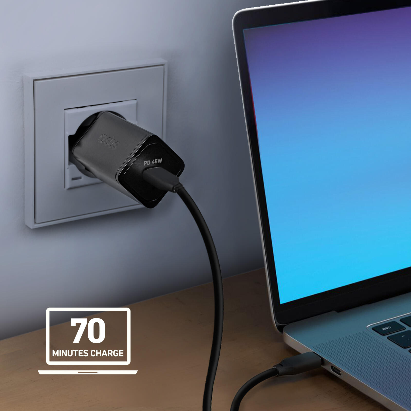 Caricabatterie da muro GaN, 1 uscita USB-C PD 45W 6/7