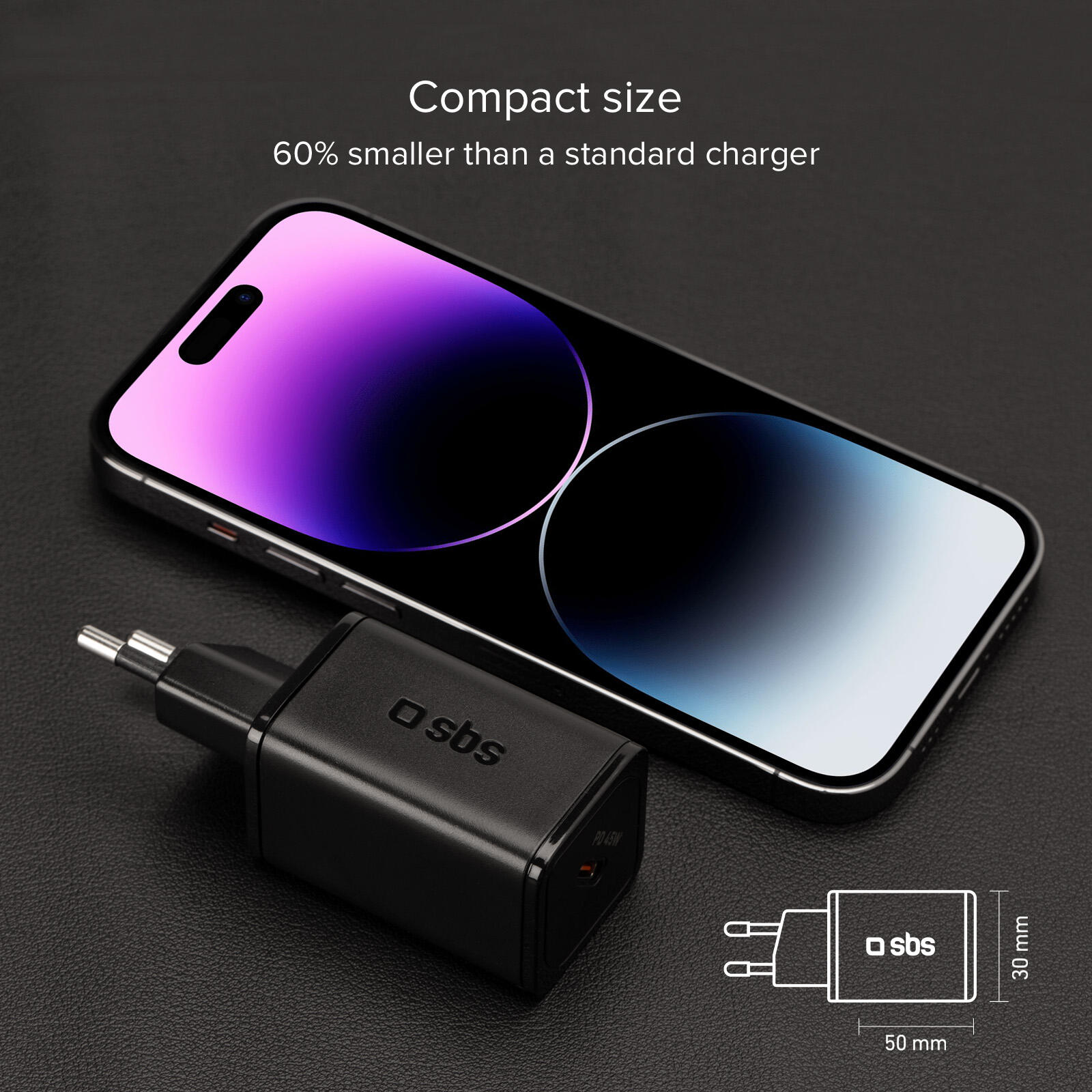 Caricabatterie da muro GaN, 1 uscita USB-C PD 45W 4/7