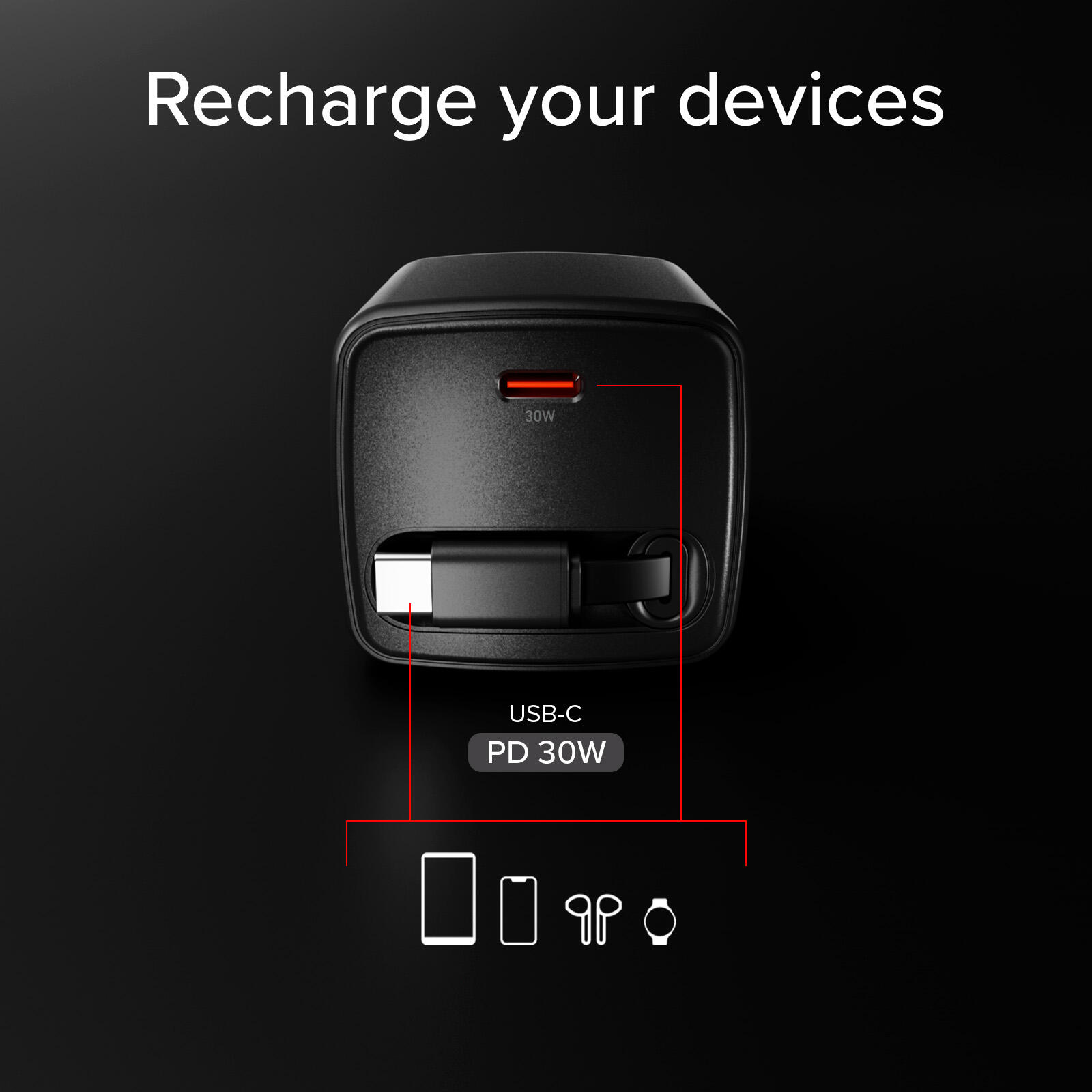 Caricatore GaN USB-C 30 W con cavo retrattile 4/7