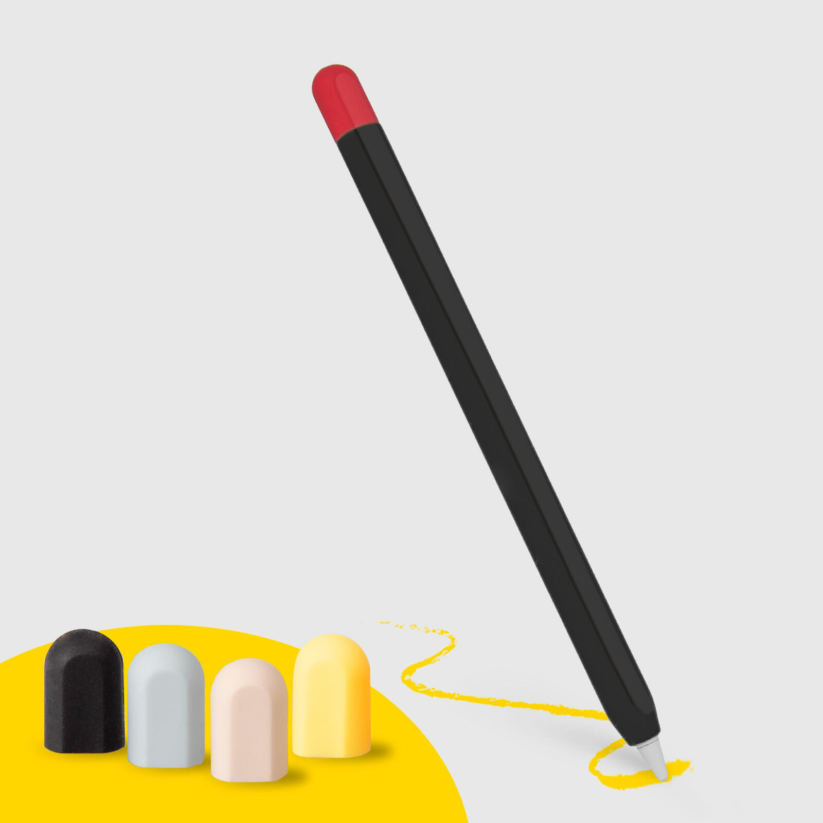 Étui noir pour Apple Pencil avec 5 capuchons colorés 1/5