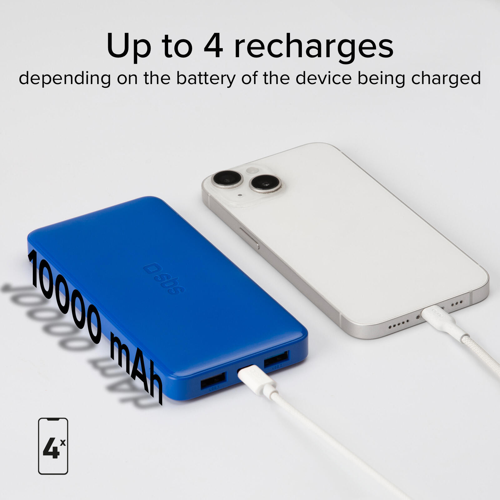 Power bank 10.000 mAh extra slim con porta USB 2.1A Intelligent Charge (IC) 5/7