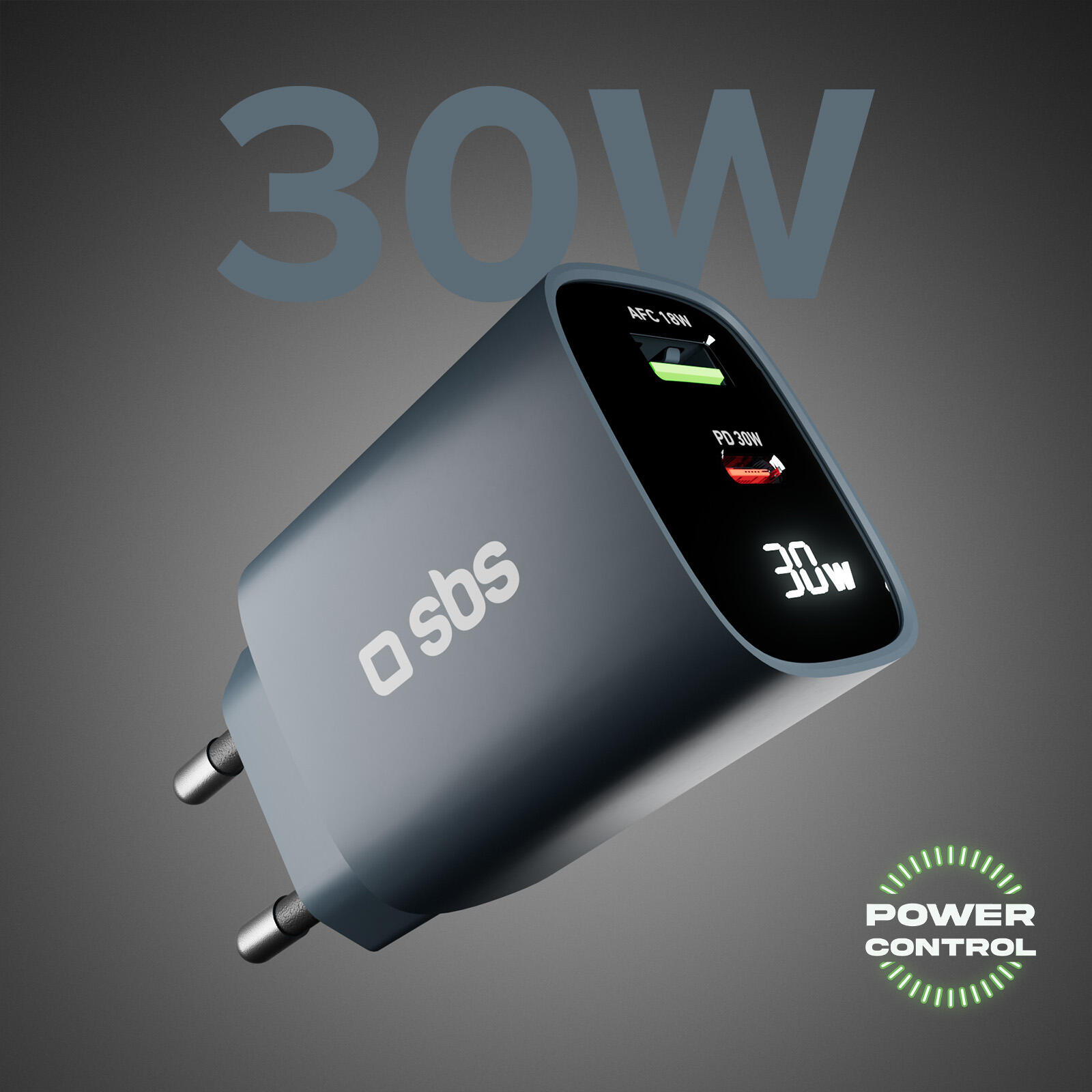 Caricabatterie da muro, schermo LCD, 1 uscita USB-C PD 30W, 1 uscita USB-A 18W 2/7