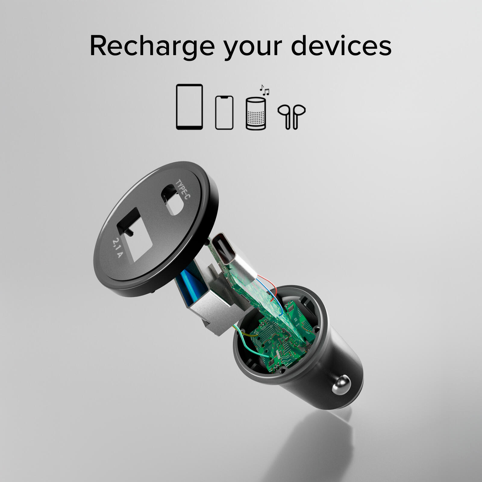 Caricabatterie da auto Type-C – USB da 2.1A 4/6