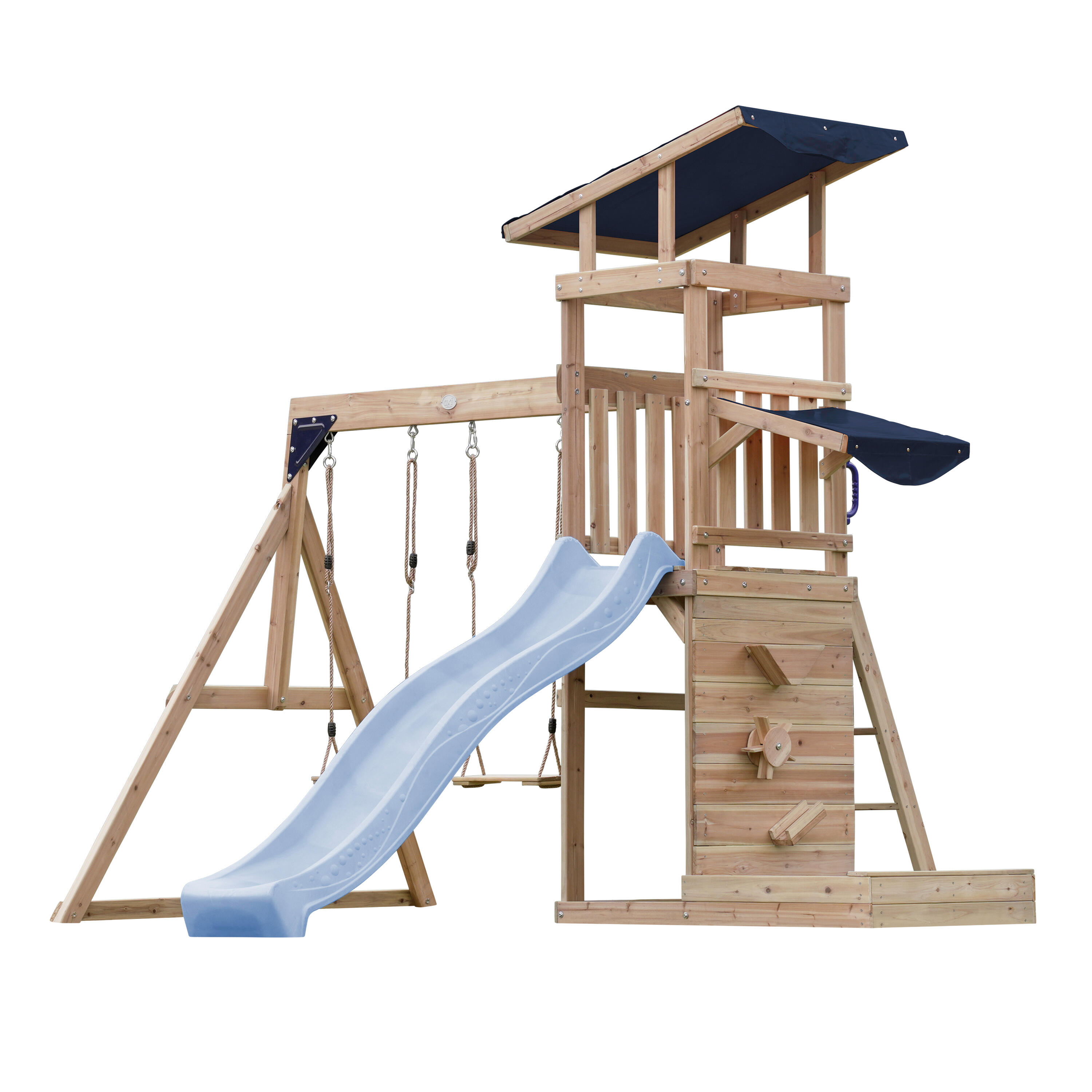 Malik Speeltoestel, Hout, met 2 Schommels, Glijbaan Blauw 2/7