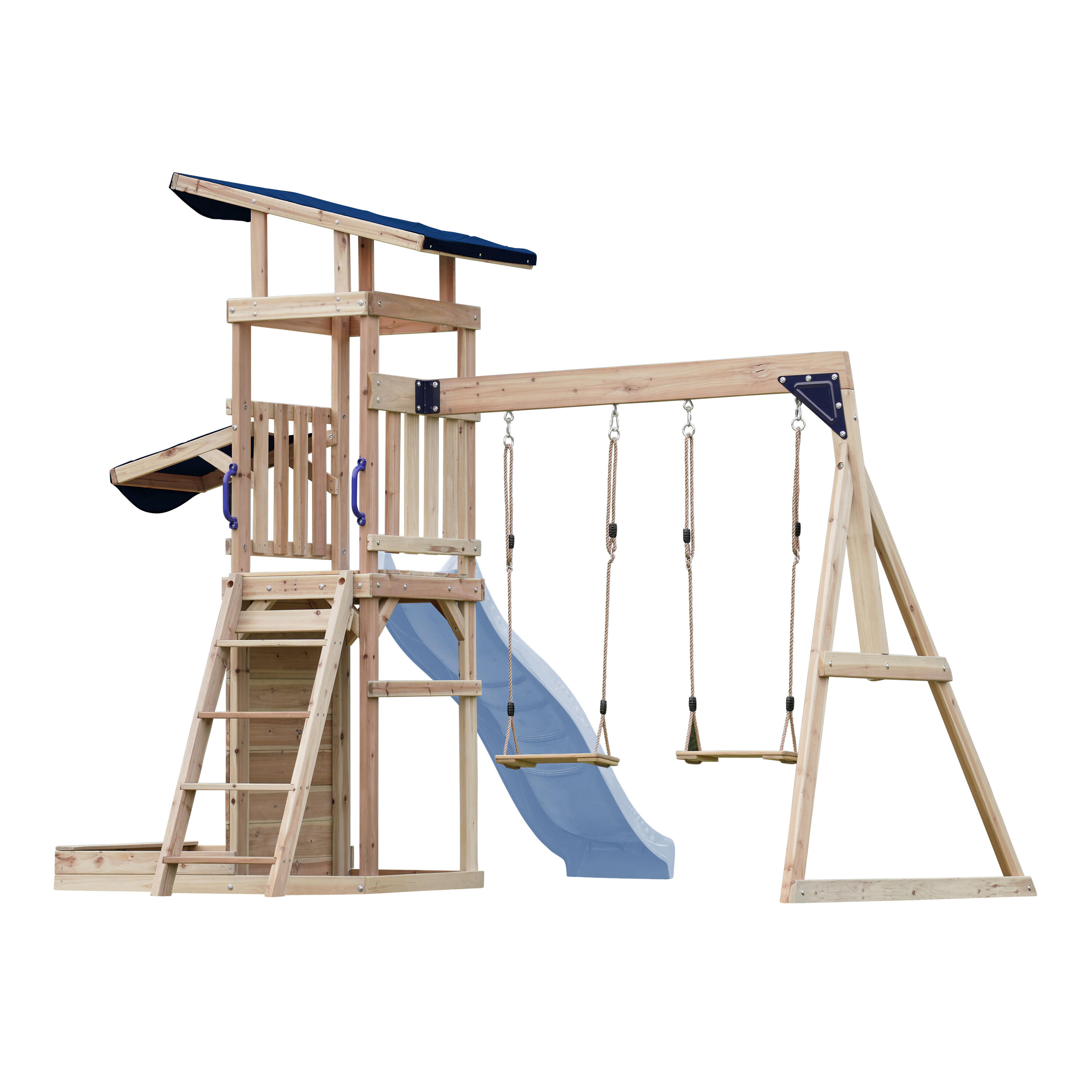 Malik Speeltoestel, Hout, met 2 Schommels, Glijbaan Blauw 5/7