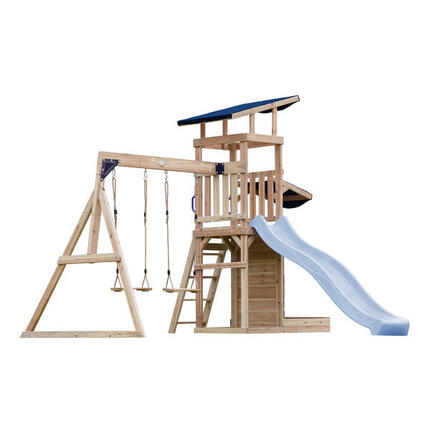 Malik Speeltoestel, Hout, met 2 Schommels, Glijbaan Blauw