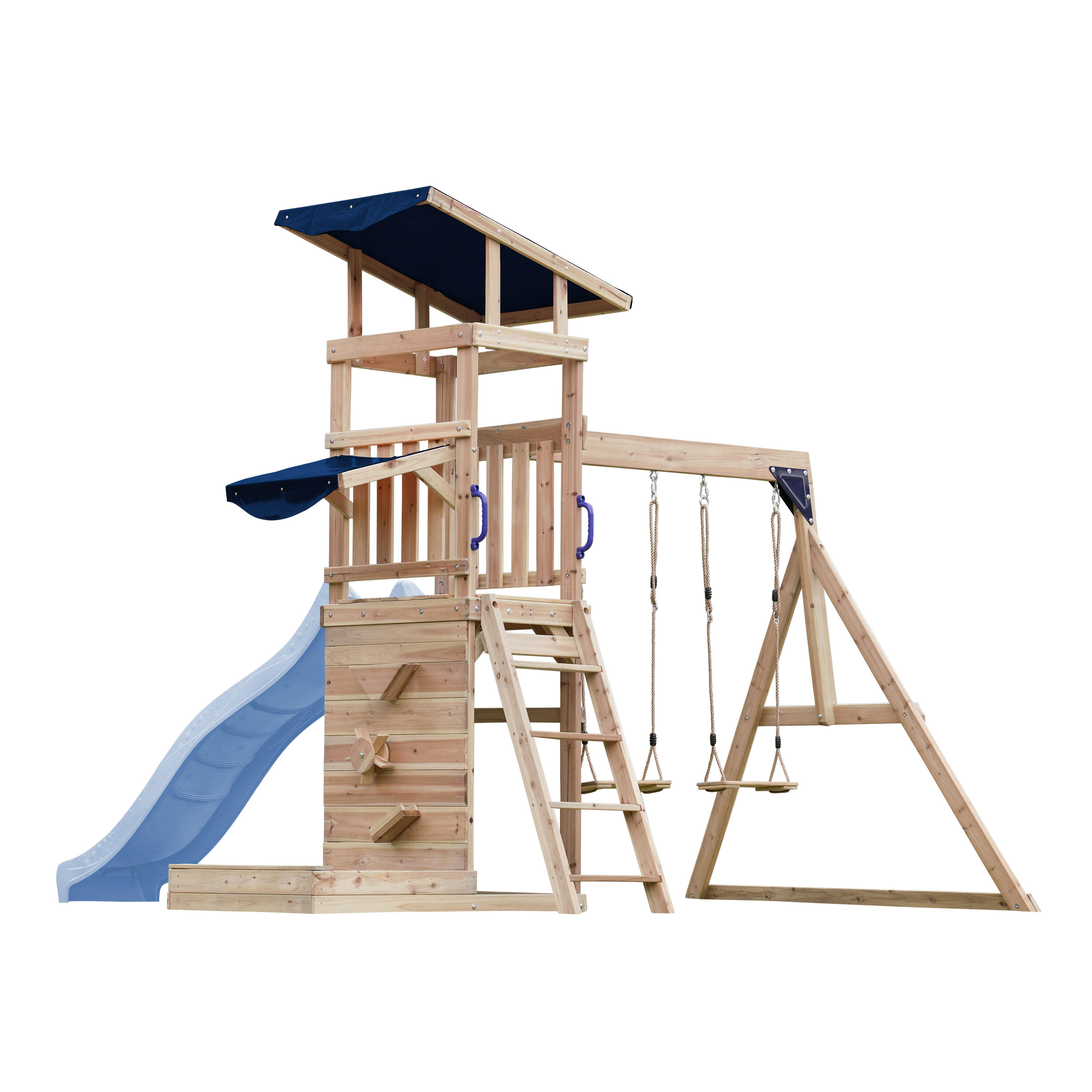 Malik Speeltoestel, Hout, met 2 Schommels, Glijbaan Blauw 6/7
