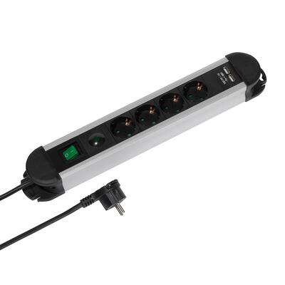 Stekkerdoos met 4 schuko-stopcontacten en 2 usb-poorten, 1,6 m lang