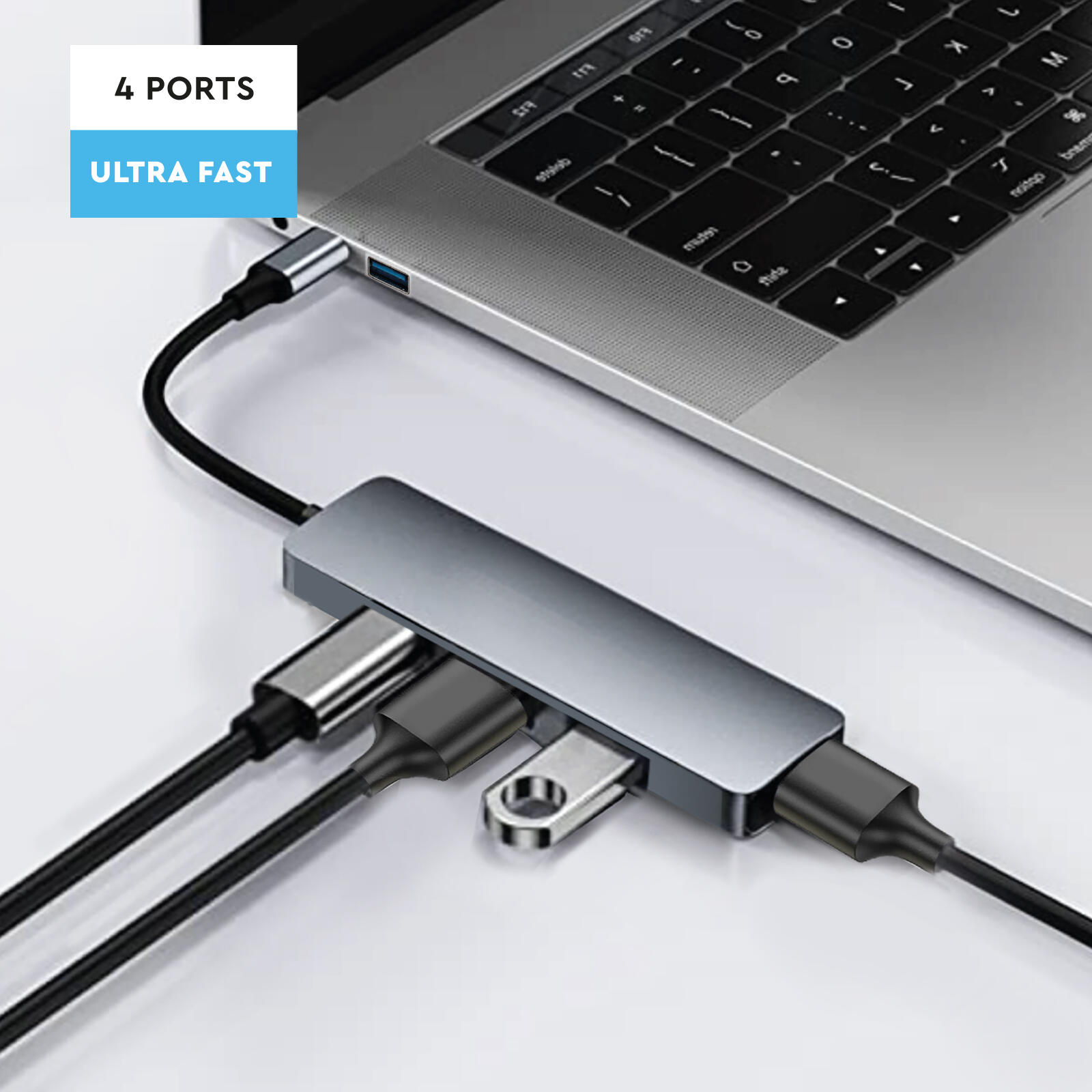 HUB con 3 porte USB-A 2.0, 1 porta USB-A 3.0 e cavo di alimentazione USB-A 2/3