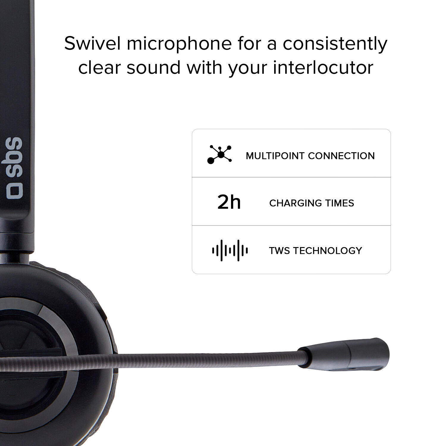 Cuffia mono Wireless Multipoint con microfono 3/4