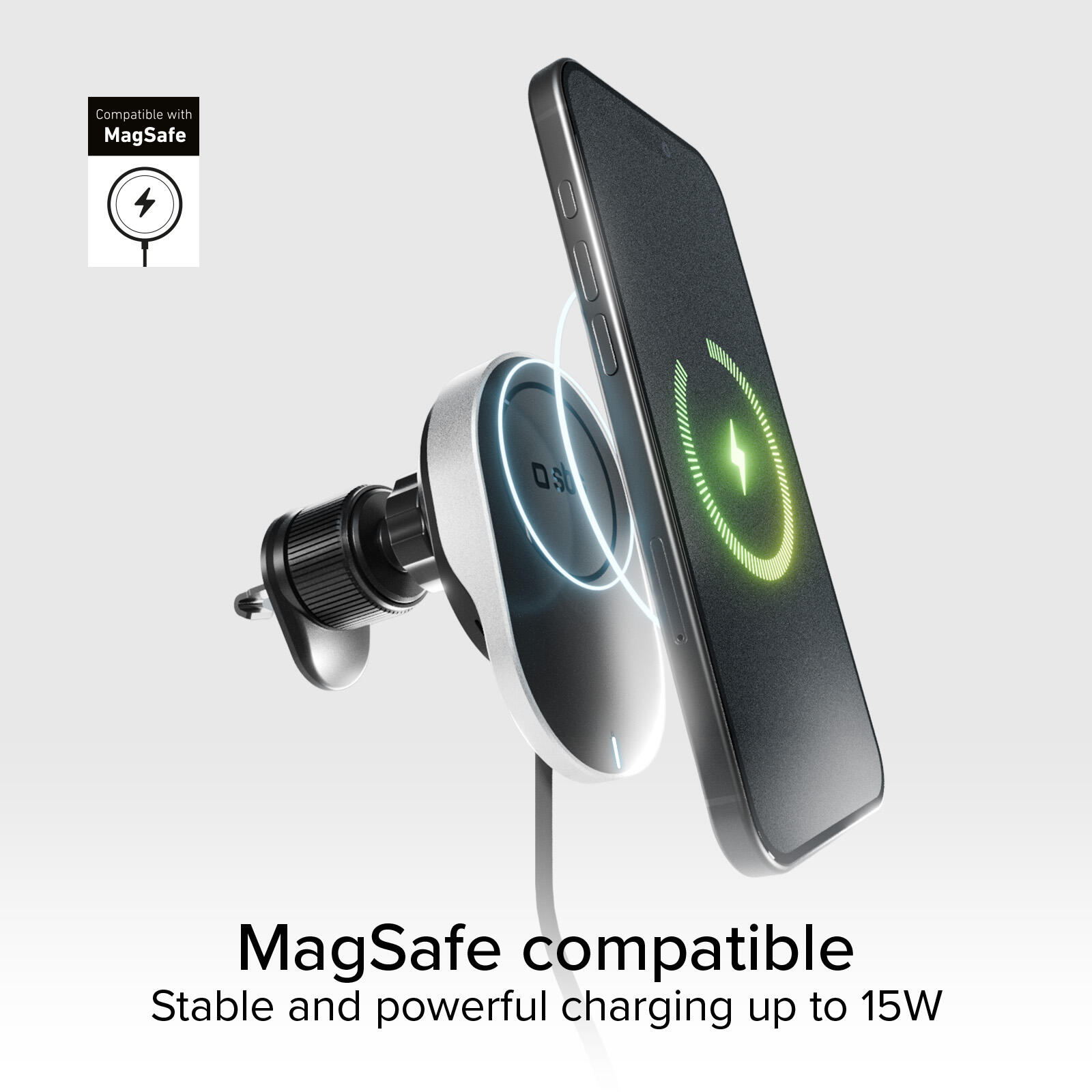 Support voiture avec câble rétractable et recharge sans fil compatible MagSafe 3/7
