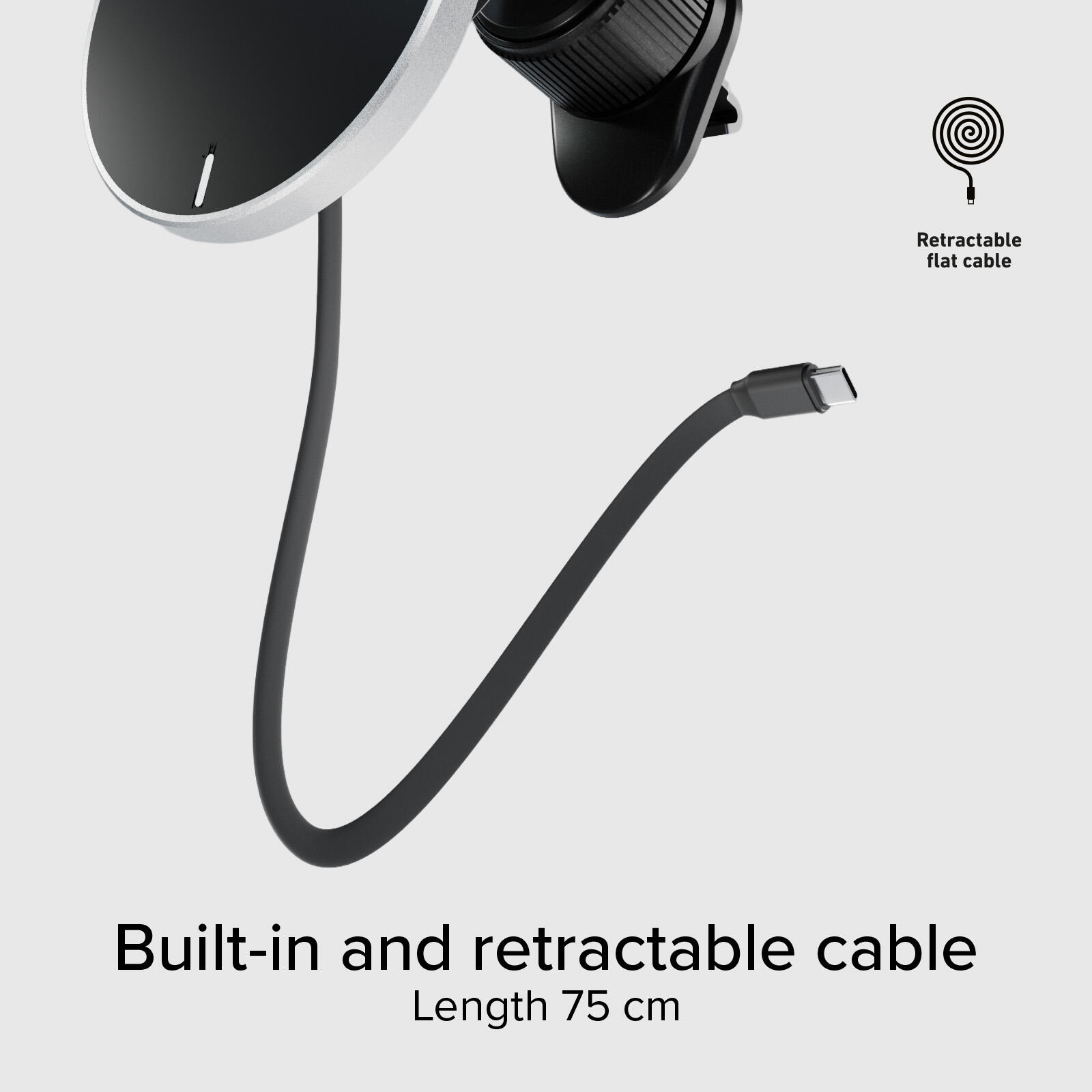 Support voiture avec câble rétractable et recharge sans fil compatible MagSafe 5/7