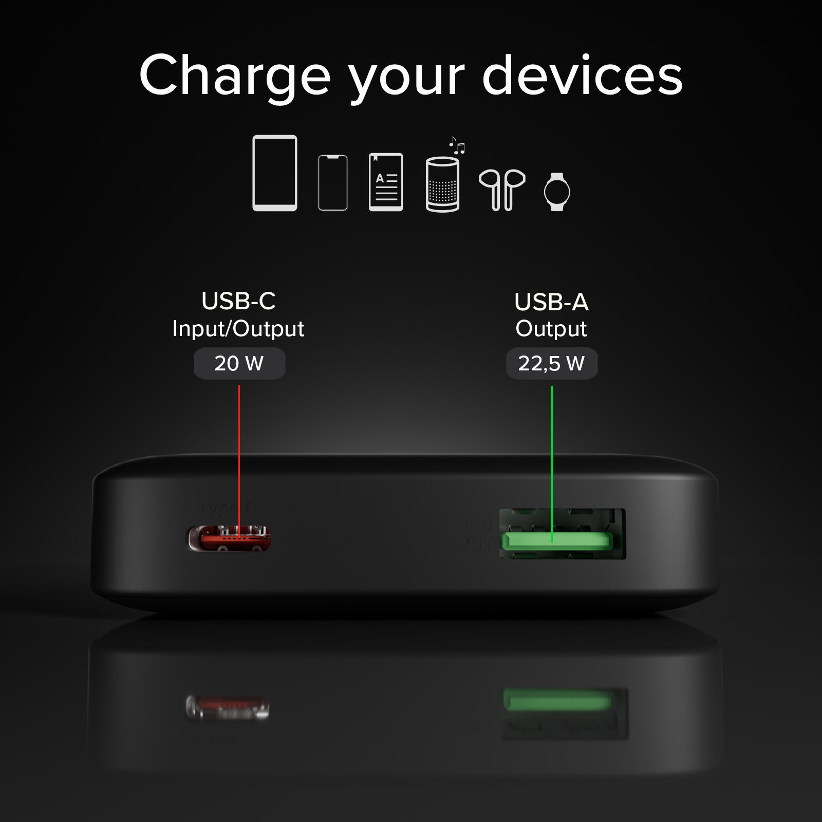 Power Bank 10000 mAh High Density con PD, USB-C e USB-A 6/7