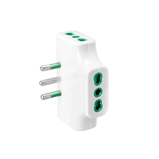 Adattatore triplo piatto con 3 prese bipasso italiane
