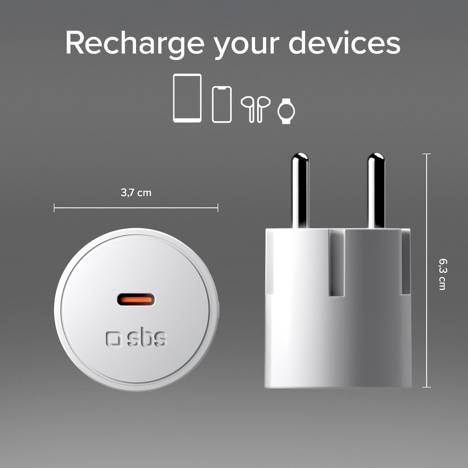 Caricatore con spina Schuko e porta USB-C 20W PD, adatto per MacBook Neo 4/7