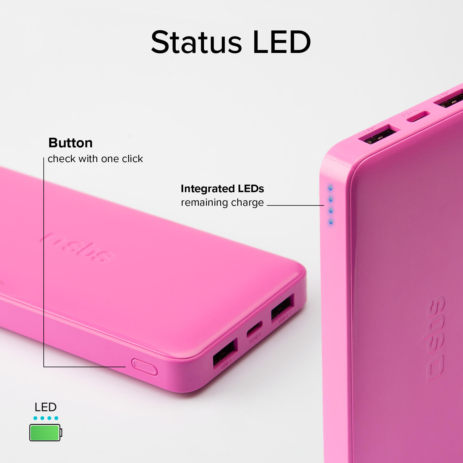 Power bank 10.000 mAh extra slim con porta USB 2.1A Intelligent Charge (IC) 6/7