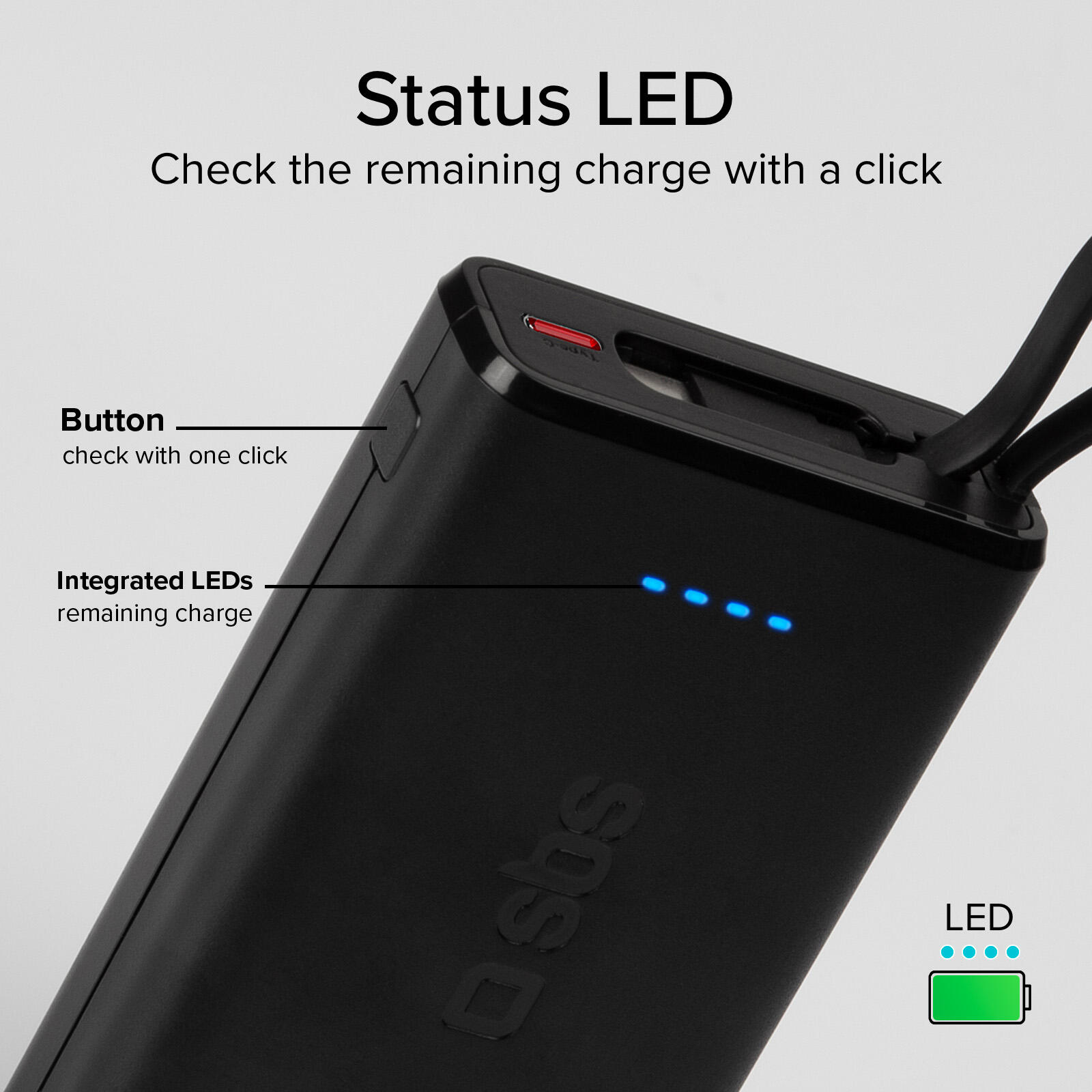 Powerbank Power Delivery 20W da 10000 mAh con cavo USB-C integrato 7/7