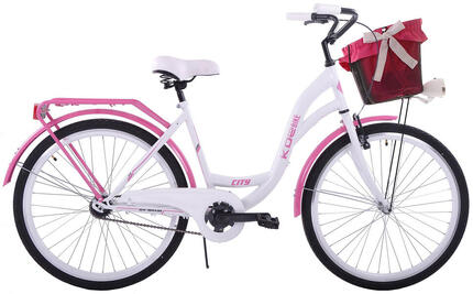 Rower miejski damski 26 KOZBIKE 1-biegowy kosz biało różowy