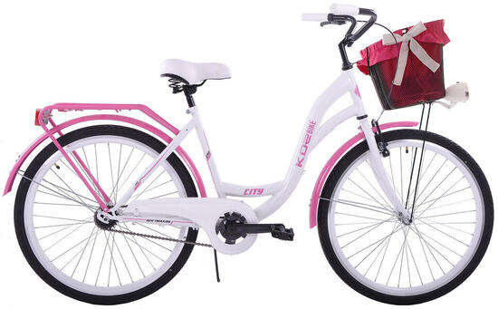 Rower miejski damski 26 KOZBIKE 1-biegowy kosz biało różowy