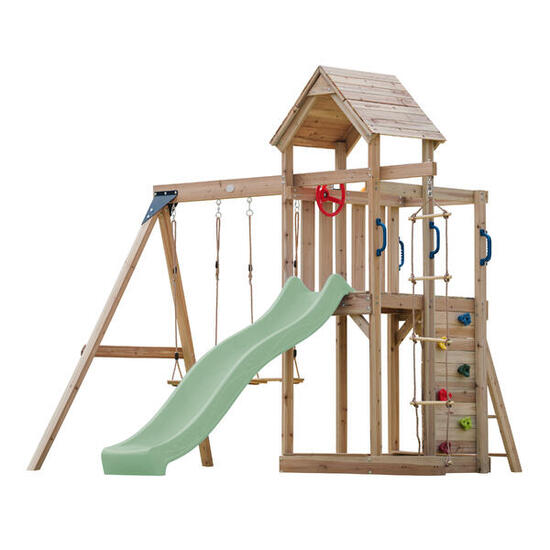 Moos Speeltoestel van Hout, 2 Schommels, Ladder, Glijbaan Groen