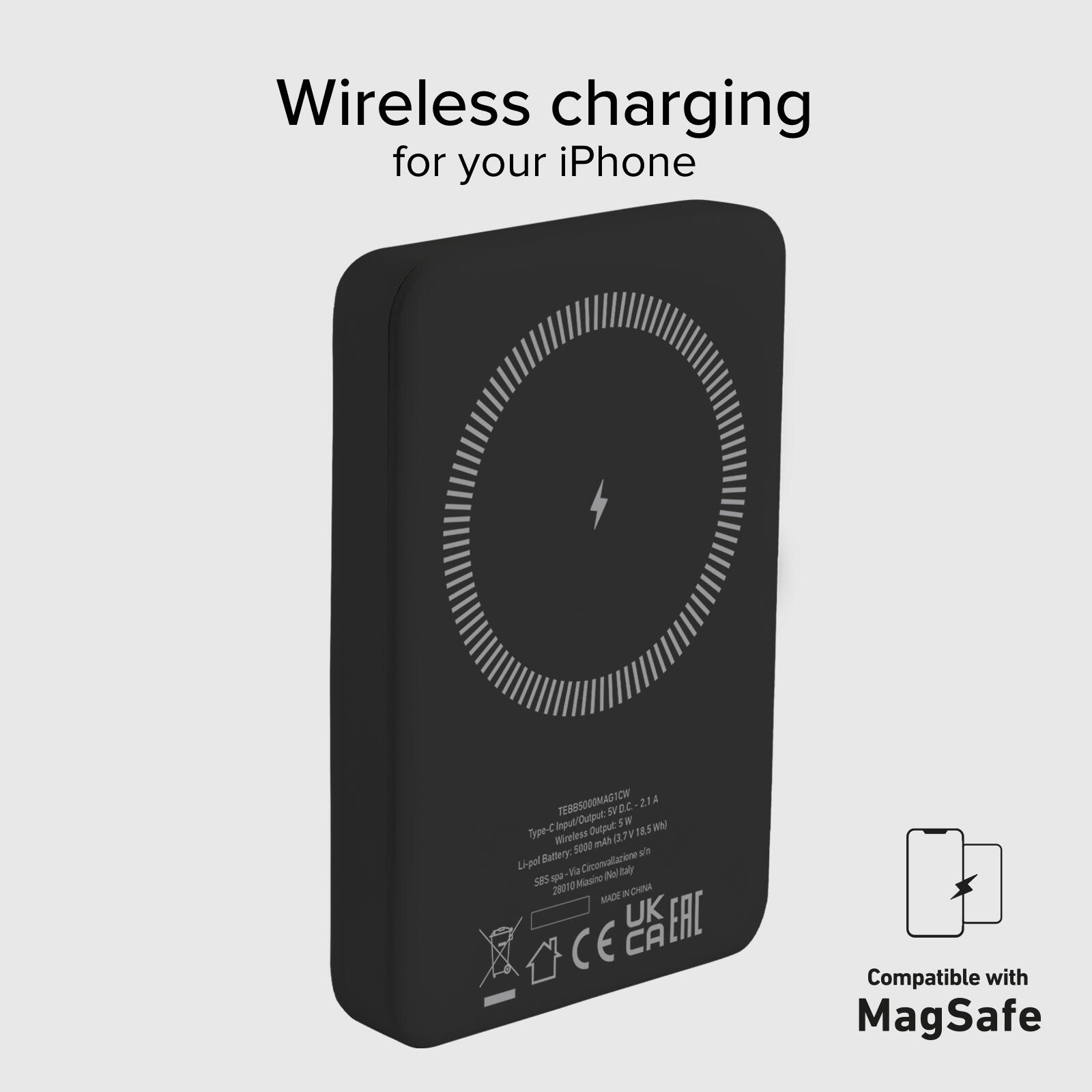Power bank mag 5.000 mAh Wireless compatibile con iPhone con ricarica MagSafe 4/7