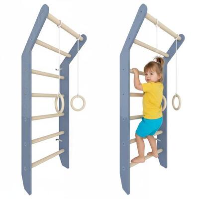 Kinderen gymnastiek sportraam fitness houten met ringen toddler lichtblauw