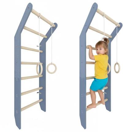 Espalier de gymnastique enfant échelle bois anneaux Toddler Naturel