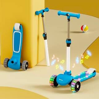 Lifelong Kids Scooter with PU LED Wheels, Music & Lights |4-Level Height Adjustable | Tilt-to-Turn Steering | BIS Approved | Foldable Scooter for Boys & Girls| 2–8 Years |50Kg Capacity (Blue & White)