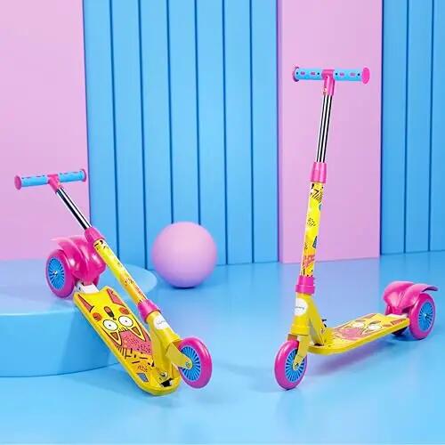 Lifelong Kick Scooter Adjustable Height, Foldable Design, with Side Stand, Skate Scooter for Kids, 6month Manufacturers Warranty, 50Kg Weight Capacity, (Yellow & Pink) -  1