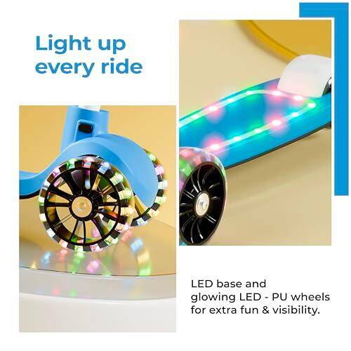 Lifelong Kids Scooter with PU LED Wheels, Music & Lights |4-Level Height Adjustable | Tilt-to-Turn Steering | BIS Approved | Foldable Scooter for Boys & Girls| 2–8 Years |50Kg Capacity (Blue & White) -  3