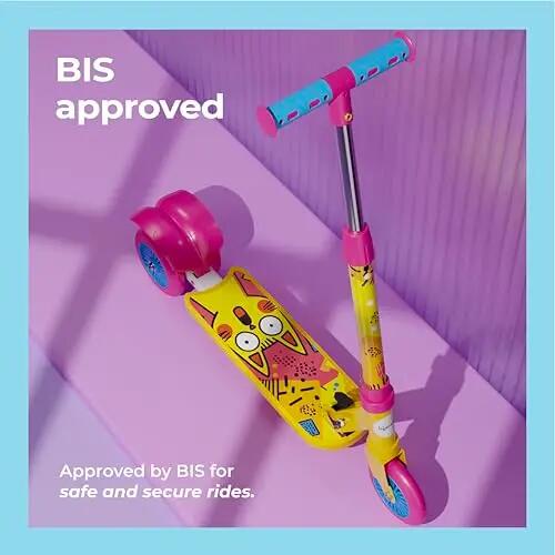 Lifelong Kick Scooter Adjustable Height, Foldable Design, with Side Stand, Skate Scooter for Kids, 6month Manufacturers Warranty, 50Kg Weight Capacity, (Yellow & Pink) -  2