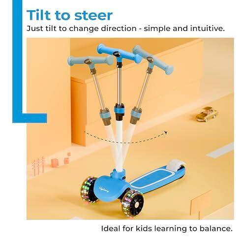 Lifelong Kids Scooter with PU LED Wheels, Music & Lights |4-Level Height Adjustable | Tilt-to-Turn Steering | BIS Approved | Foldable Scooter for Boys & Girls| 2–8 Years |50Kg Capacity (Blue & White) -  5