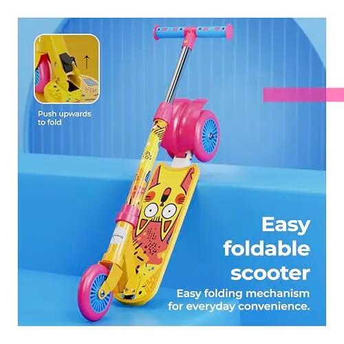 Lifelong Kick Scooter Adjustable Height, Foldable Design, with Side Stand, Skate Scooter for Kids, 6month Manufacturers Warranty, 50Kg Weight Capacity, (Yellow & Pink) -  5