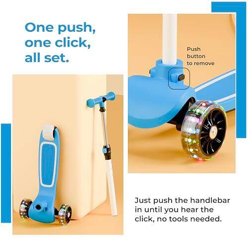 Lifelong Kids Scooter with PU LED Wheels, Music & Lights |4-Level Height Adjustable | Tilt-to-Turn Steering | BIS Approved | Foldable Scooter for Boys & Girls| 2–8 Years |50Kg Capacity (Blue & White) -  4