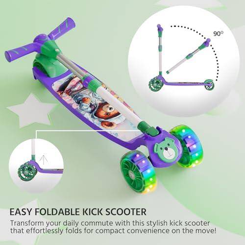 Lifelong Scooter for Kids 3+ Years - Foldable with LED Wheels & Adjustable Height - Kick Scooter Capacity 50kg- for 3+ Year Old boy & Girl - Skate Scooter (Purple/Green) -  3