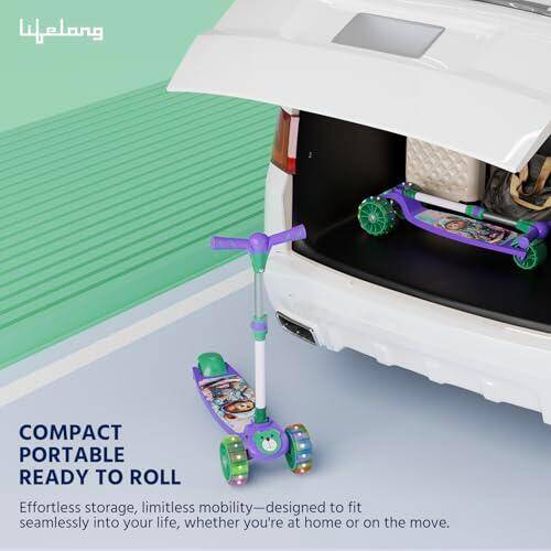 Lifelong Scooter for Kids 3+ Years - Foldable with LED Wheels & Adjustable Height - Kick Scooter Capacity 50kg- for 3+ Year Old boy & Girl - Skate Scooter (Purple/Green) -  2
