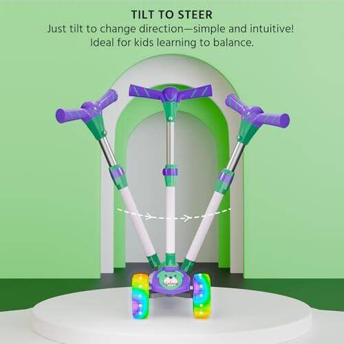 Lifelong Scooter for Kids 3+ Years - Foldable with LED Wheels & Adjustable Height - Kick Scooter Capacity 50kg- for 3+ Year Old boy & Girl - Skate Scooter (Purple/Green) -  5