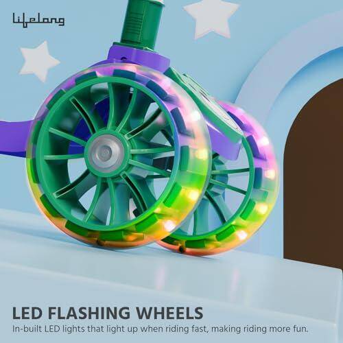 Lifelong Scooter for Kids 3+ Years - Foldable with LED Wheels & Adjustable Height - Kick Scooter Capacity 50kg- for 3+ Year Old boy & Girl - Skate Scooter (Purple/Green) -  4