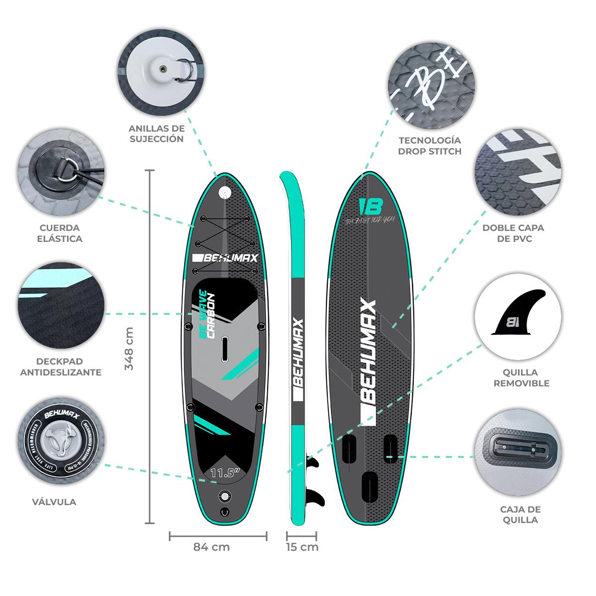 Tabla de Paddle Surf Behumax Be Wave Carbon 11.5' 3/5