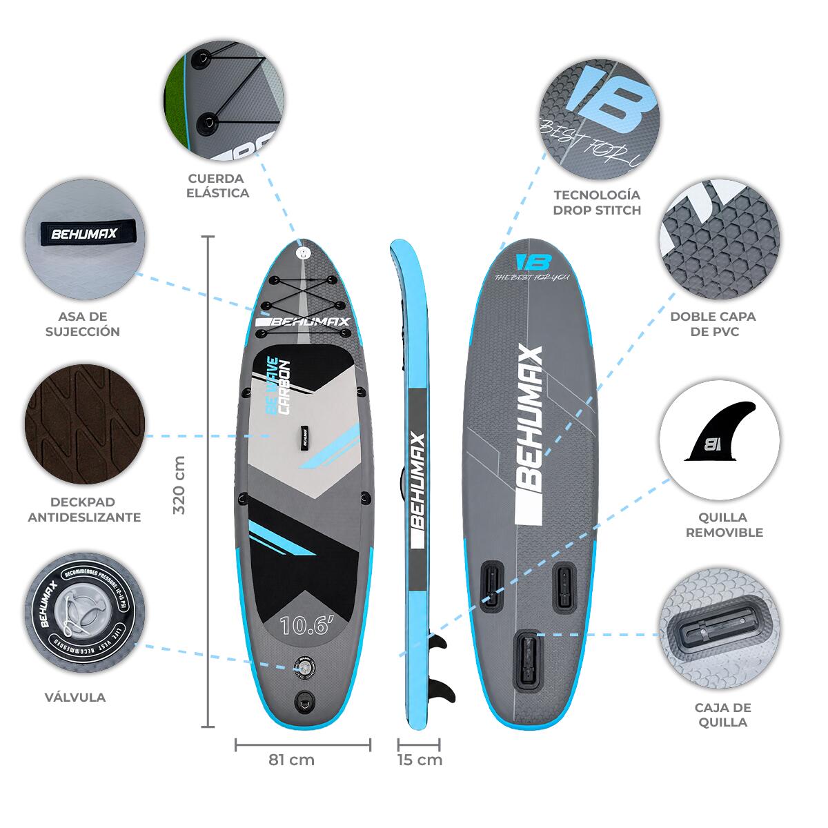 Tabla de Paddle Surf Behumax Be Wave Carbon 10.6' 3/7