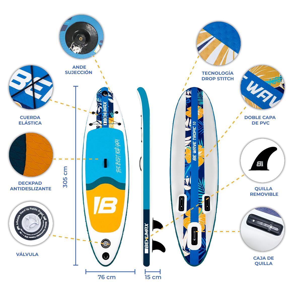 Planche de stand up paddle - Be Wave Tropic 10 bleu 4/6