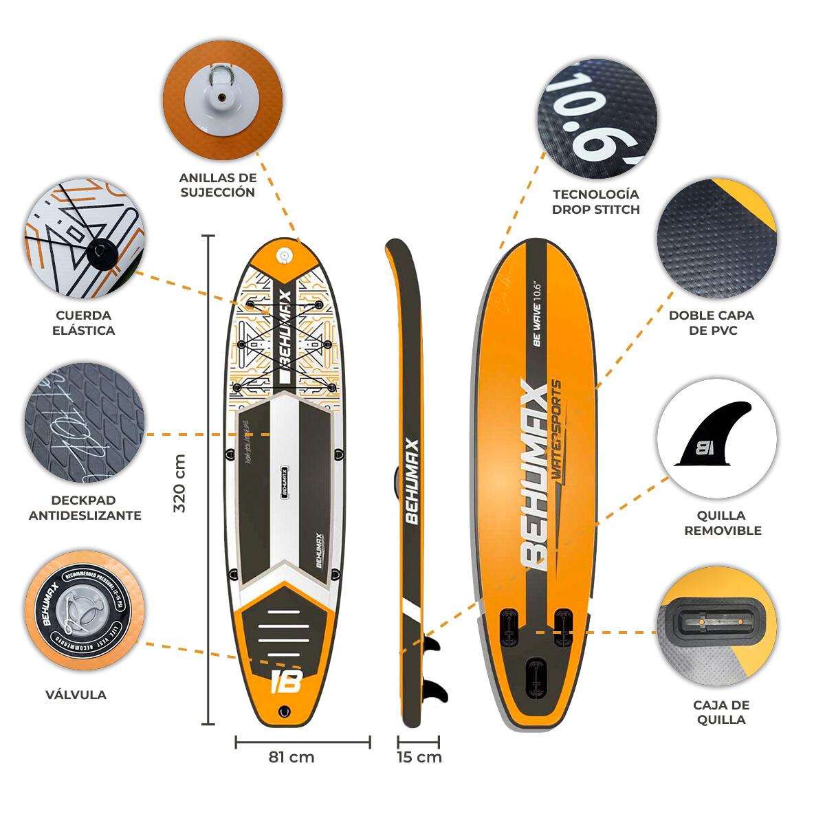 Tabla paddle surf hinchable BEHUMAX Be Wave Caribbean 10.6" 3/6