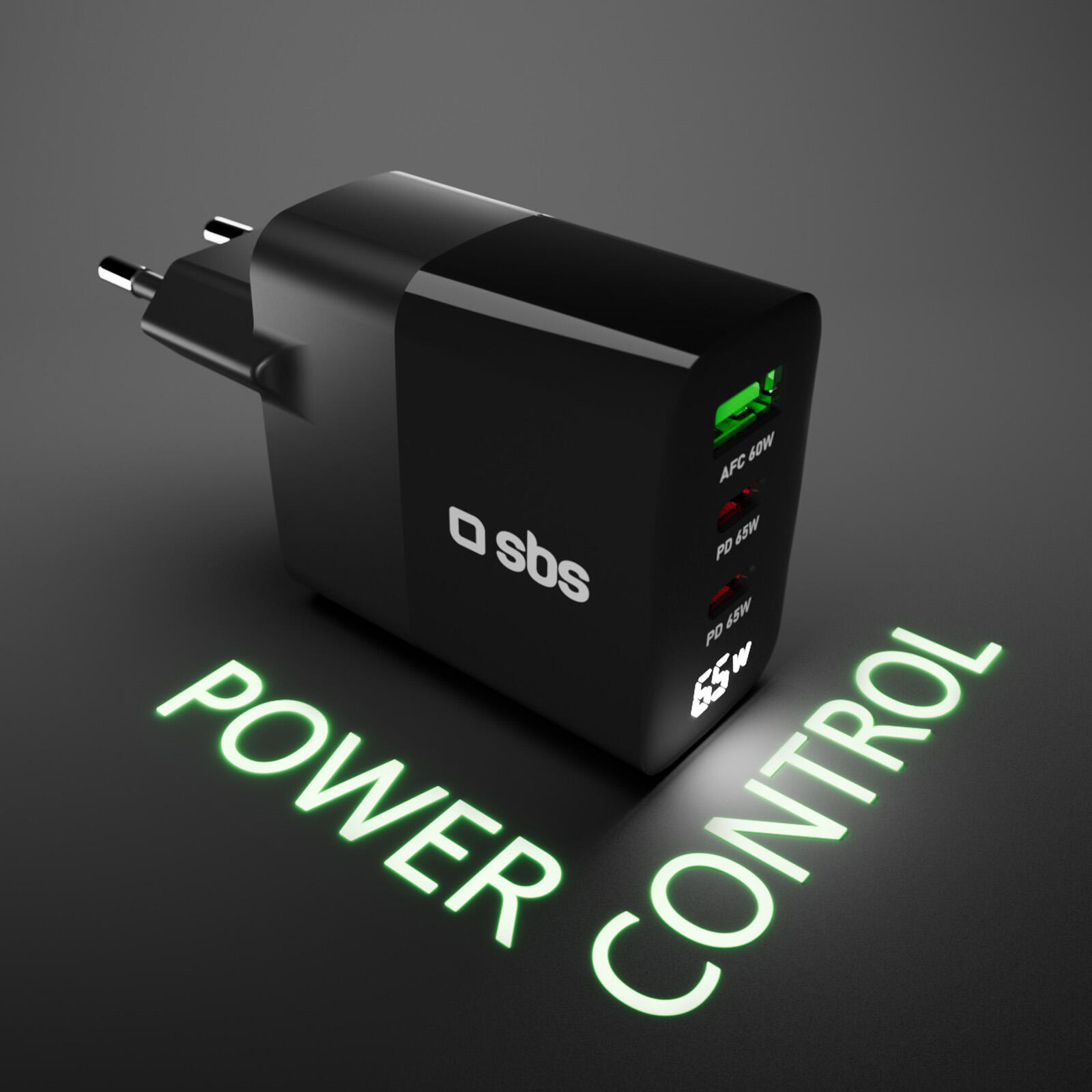 Caricabatterie 65W, display LCD, 2 Uscite USB-C PD, 1 USB-A Adaptive Fast Charge 3/7