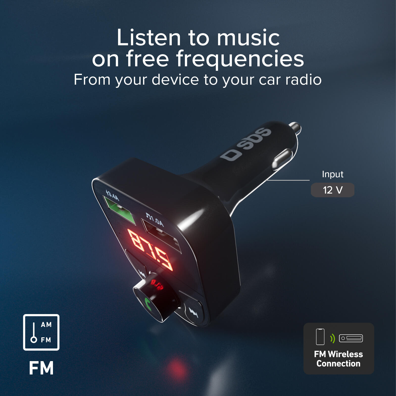 Caricatore da auto, FM per musica e chiamate, porte USB/TF, controlli integrato 3/7