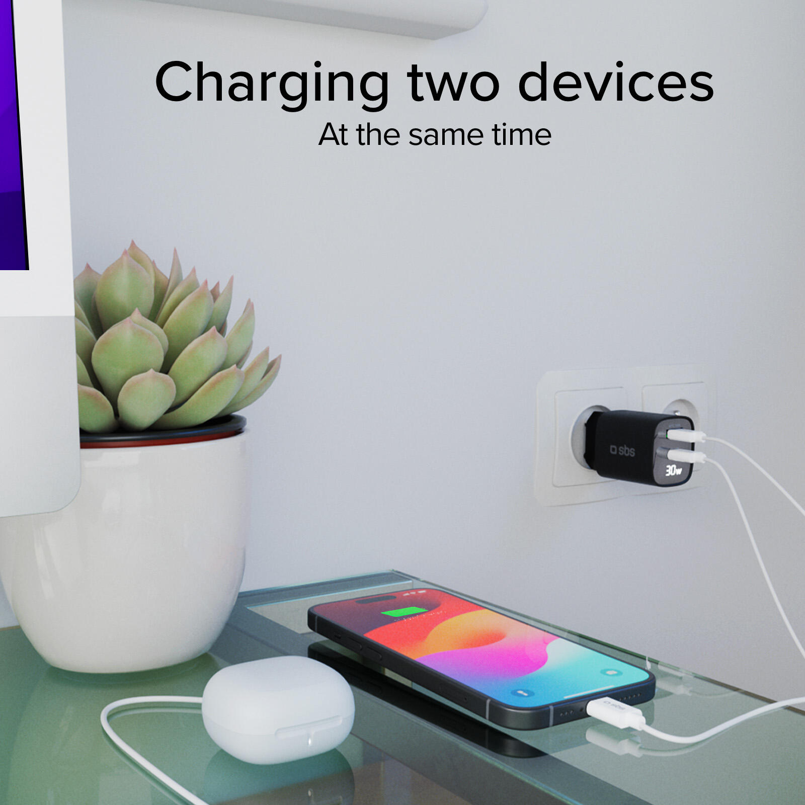 Chargeur mural LCD USB‑C 30W + USB‑A 18W 6/7