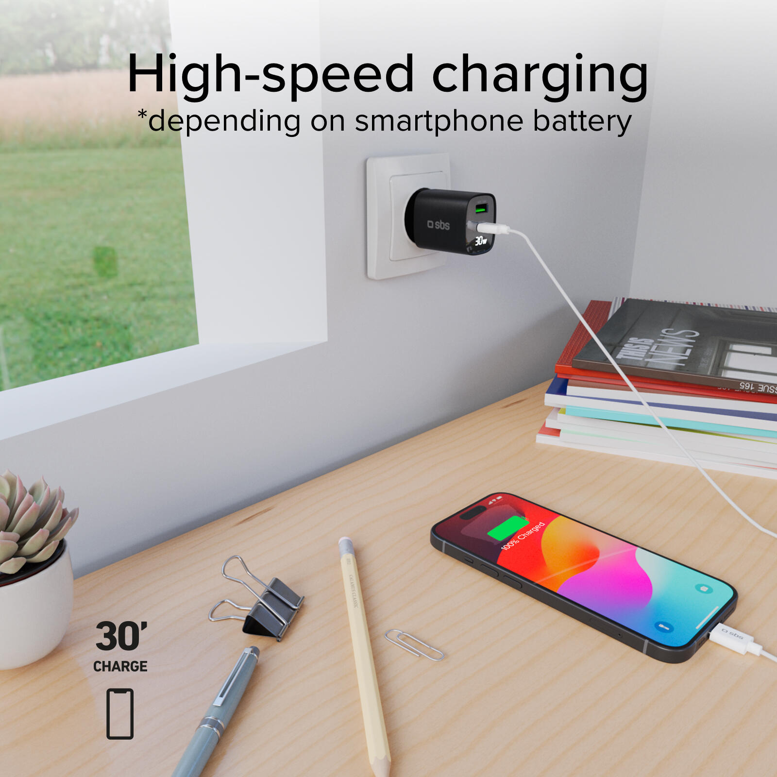 Chargeur mural LCD USB‑C 30W + USB‑A 18W 7/7